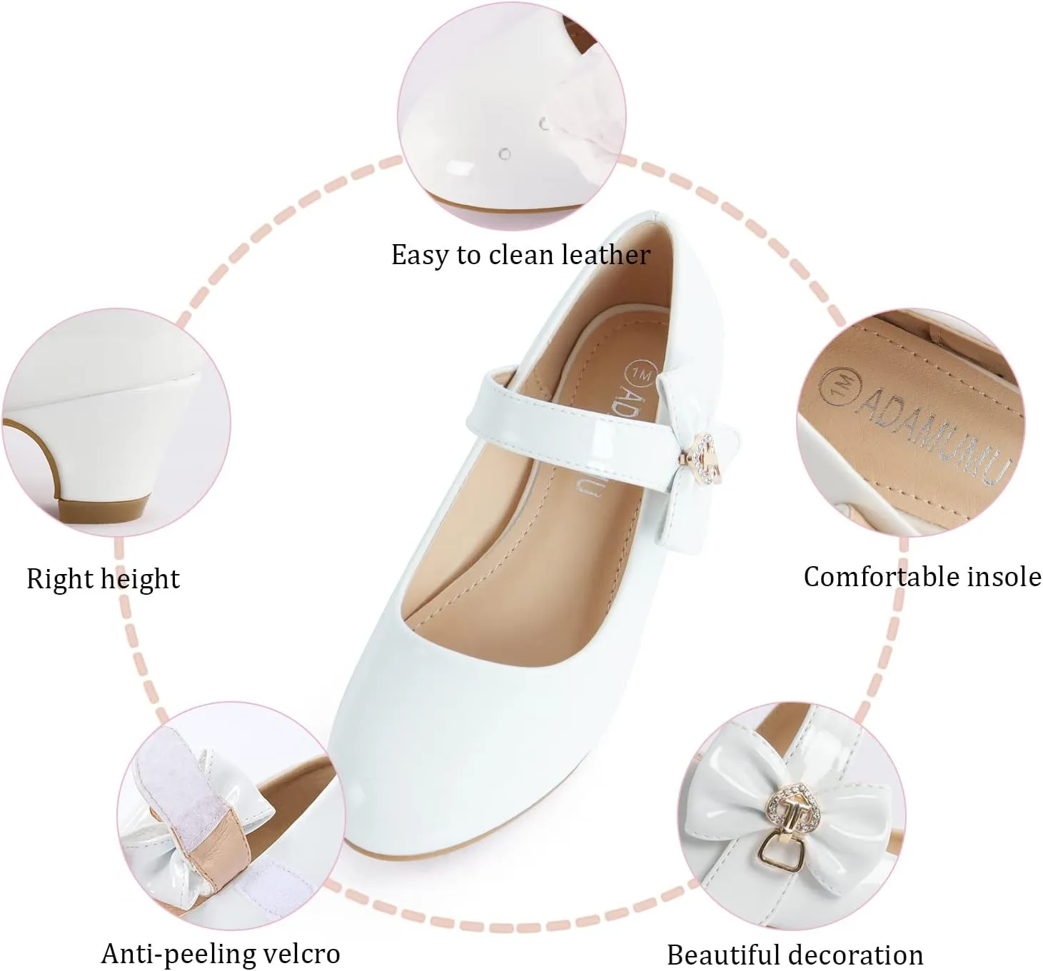 ADAMUMU Girls Low Heel Shoes PU Dress Shoes for Wedding(Little Big Kids)