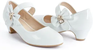 ADAMUMU Girls Low Heel Shoes PU Dress Shoes for Wedding(Little Big Kids)
