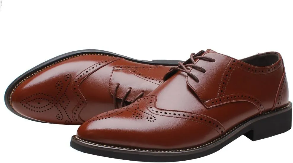 ANUFER Mens British Style Wingtip Brogue Dress Shoes Elegant Pointed Toe Derbies