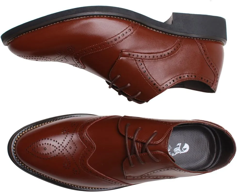 ANUFER Mens British Style Wingtip Brogue Dress Shoes Elegant Pointed Toe Derbies