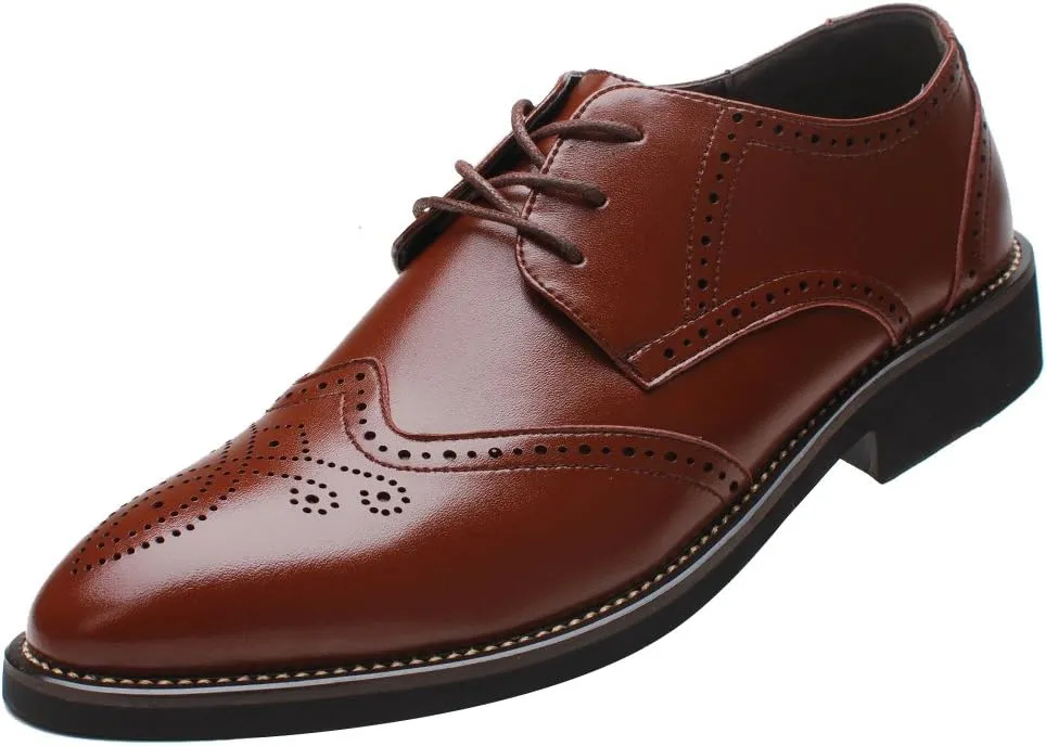 ANUFER Mens British Style Wingtip Brogue Dress Shoes Elegant Pointed Toe Derbies
