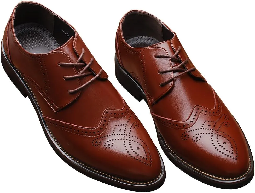 ANUFER Mens British Style Wingtip Brogue Dress Shoes Elegant Pointed Toe Derbies