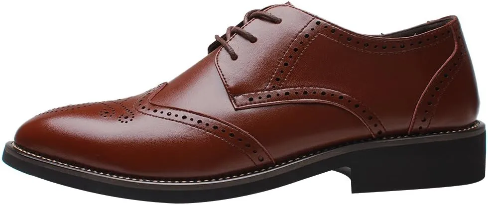 ANUFER Mens British Style Wingtip Brogue Dress Shoes Elegant Pointed Toe Derbies