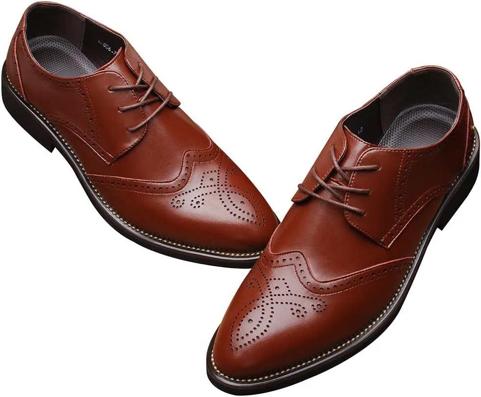 ANUFER Mens British Style Wingtip Brogue Dress Shoes Elegant Pointed Toe Derbies