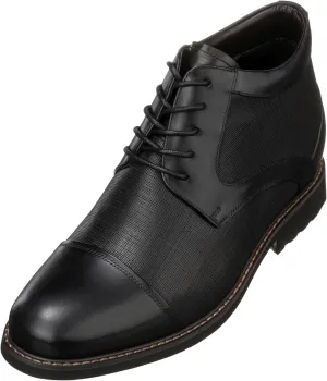 CALTO Men's Invisible Height Increasing Elevator Shoes - Black Leather Lace-up Cap-Toe Boots with Inner Faux Fur - 3.2 Inches Taller - Y41088 - Size 10 D(M) US