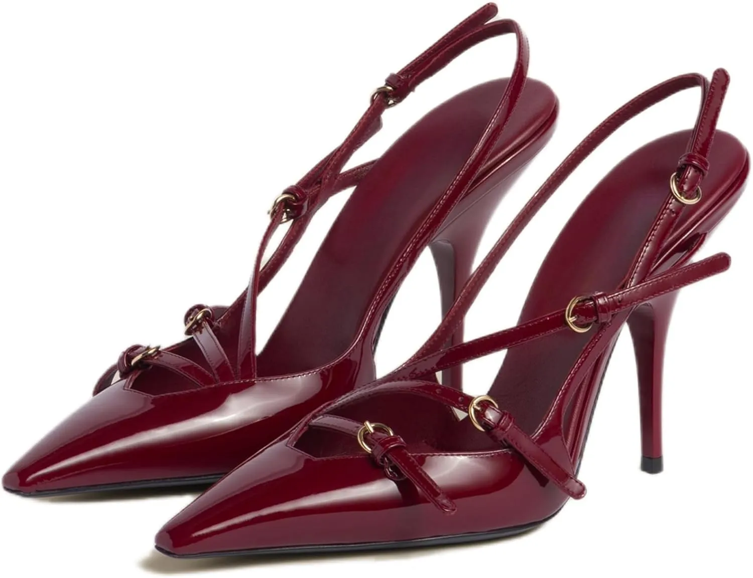 CORNMOOD Slingback Kitten Heels for Women Stiletto Heels Pointed Toe with Buckle Strap Heeled Sandals Pump Shoes Sexy