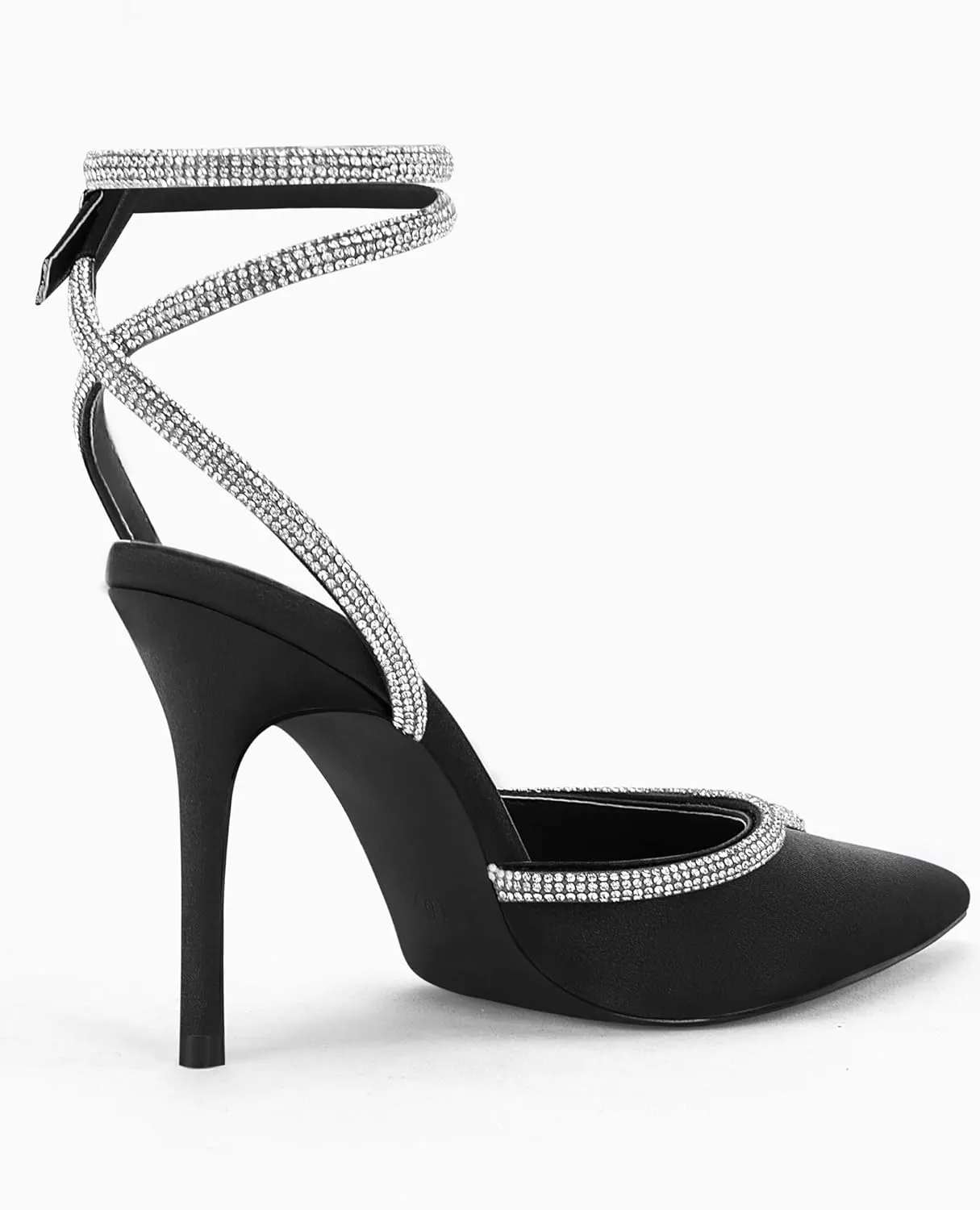 Coutgo Women's Rhinestone Heels Pointed Toe Lace Up Stilettos Ankle Buckle Strap Dress Party Wedding Pump Shoes