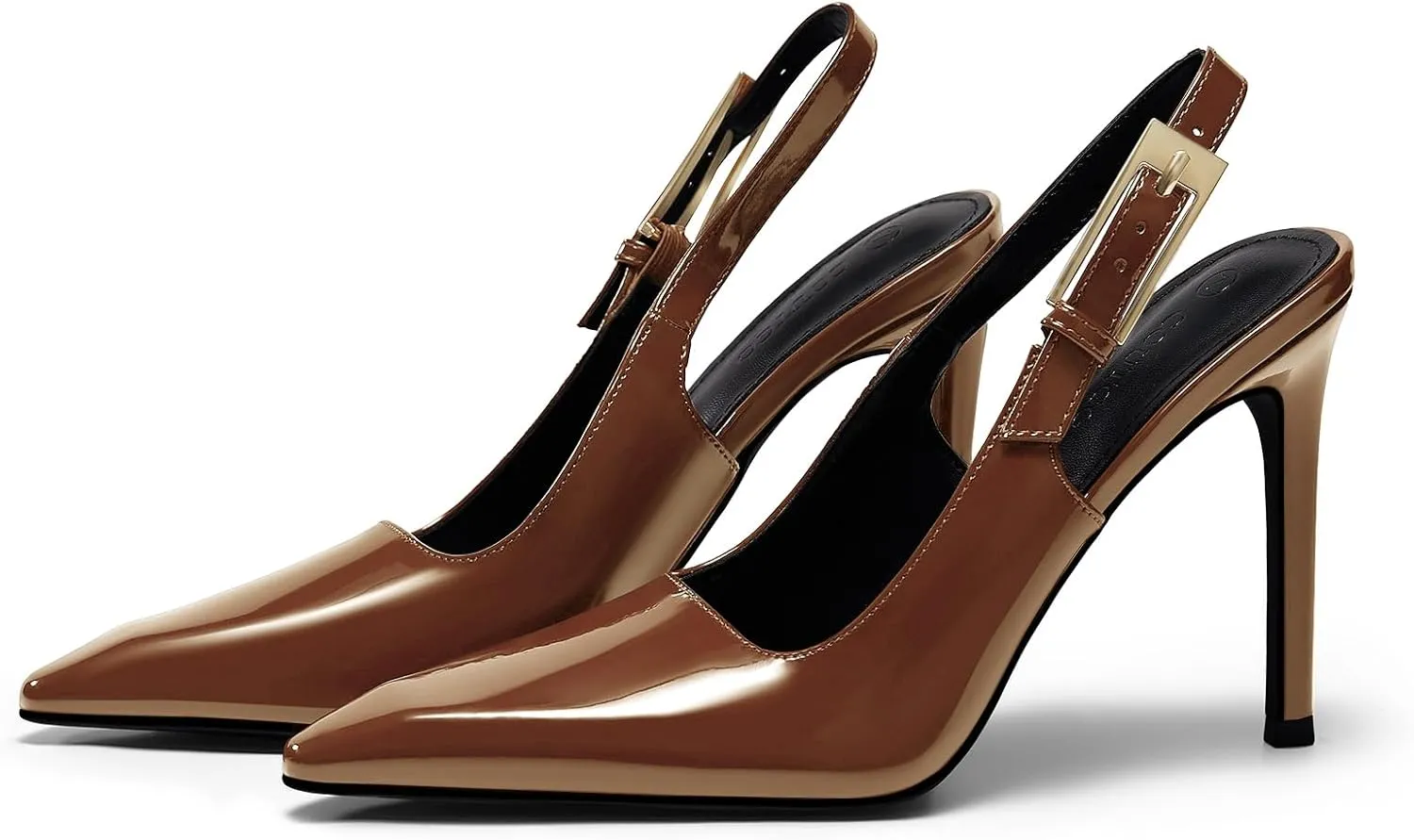 Coutgo Women's Slingback High Heels Pointed Toe Stilettos Metal Buckle Dress Party Pump Shoes