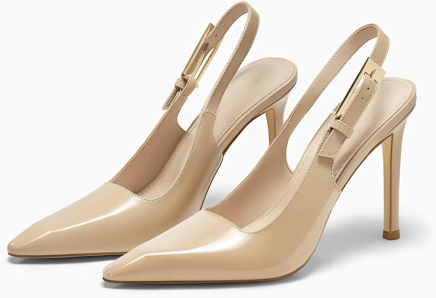 Coutgo Women's Slingback High Heels Pointed Toe Stilettos Metal Buckle Dress Party Pump Shoes