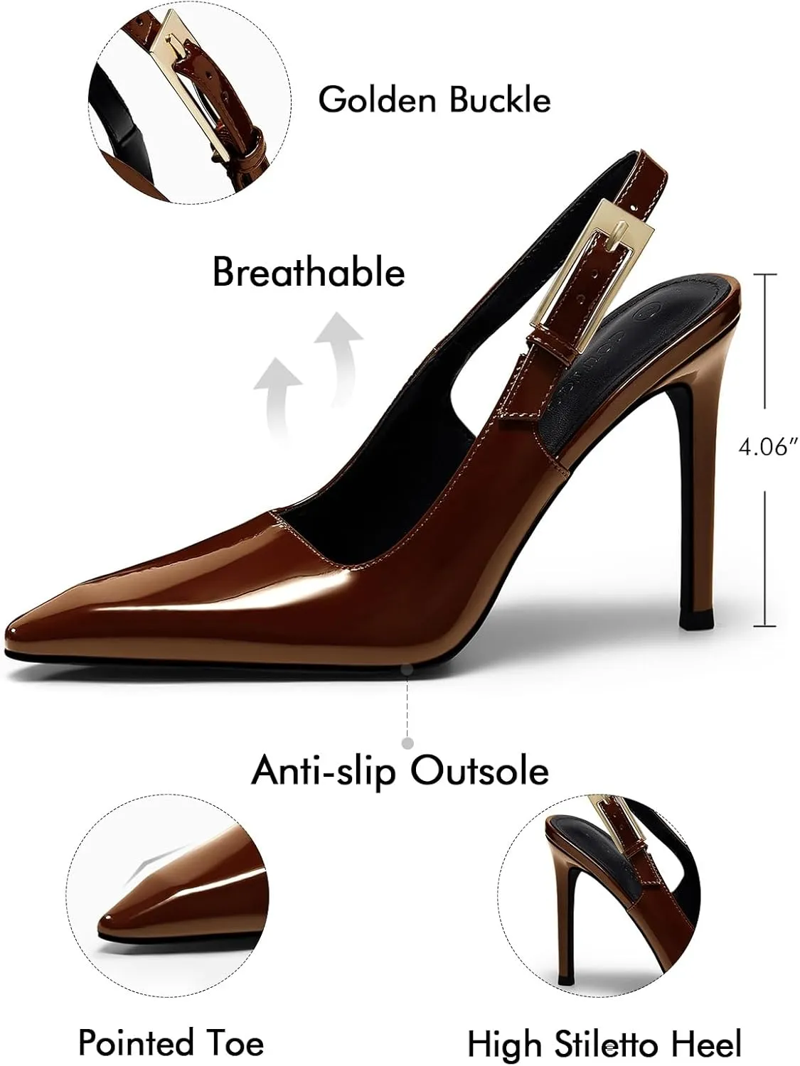 Coutgo Women's Slingback High Heels Pointed Toe Stilettos Metal Buckle Dress Party Pump Shoes