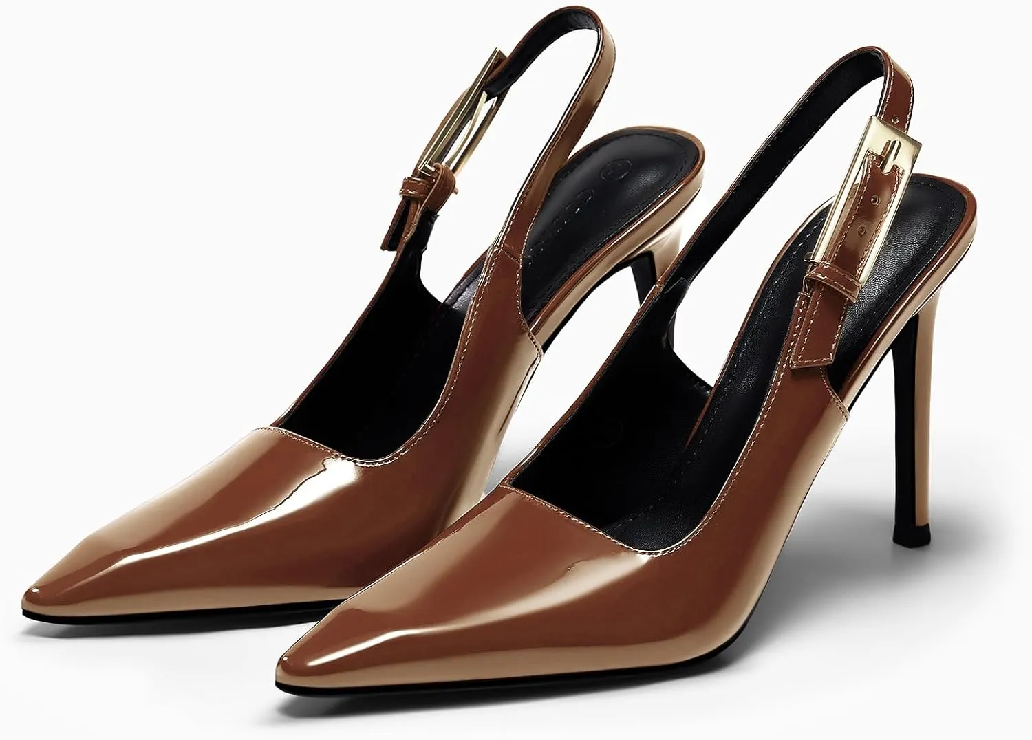Coutgo Women's Slingback High Heels Pointed Toe Stilettos Metal Buckle Dress Party Pump Shoes