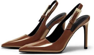 Coutgo Women's Slingback High Heels Pointed Toe Stilettos Metal Buckle Dress Party Pump Shoes