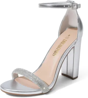 DREAM PAIRS Women's Hi-Chunk High Heel Pump Sandals,Size 8,Silver-Rhinestone,HI-CHUNK
