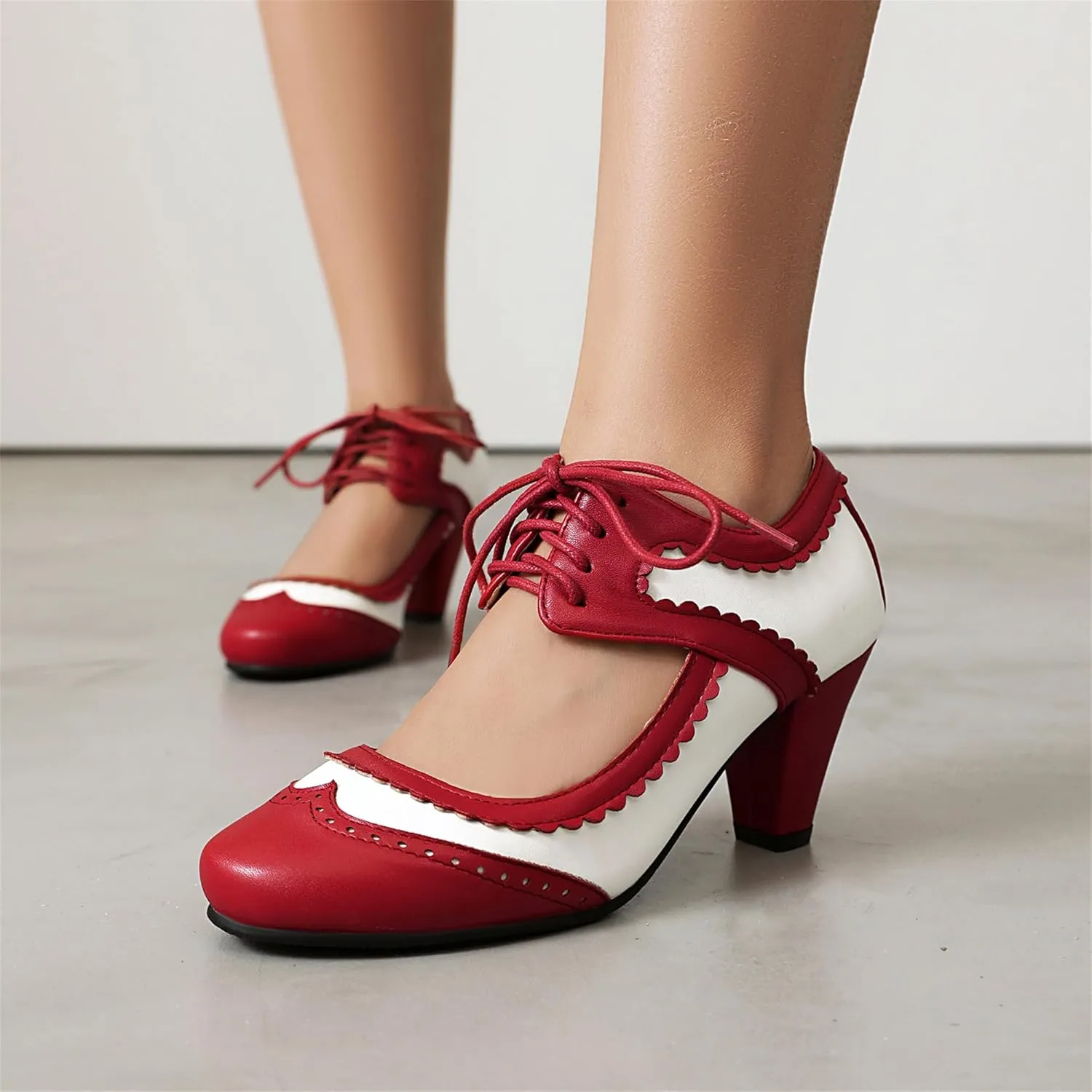 Elerhythm Women's Mary Jane Lace Up Closed Round Toe Vintage Heels Gatsby 1950s Pumps 1920s Victorian 1940s Retro Shoes