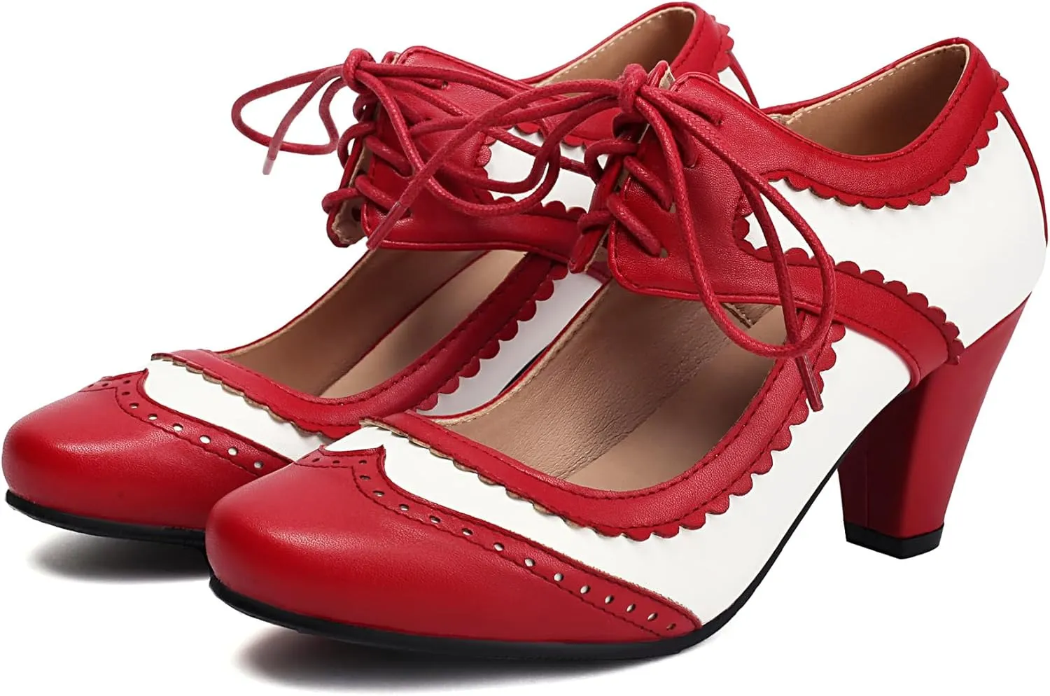Elerhythm Women's Mary Jane Lace Up Closed Round Toe Vintage Heels Gatsby 1950s Pumps 1920s Victorian 1940s Retro Shoes