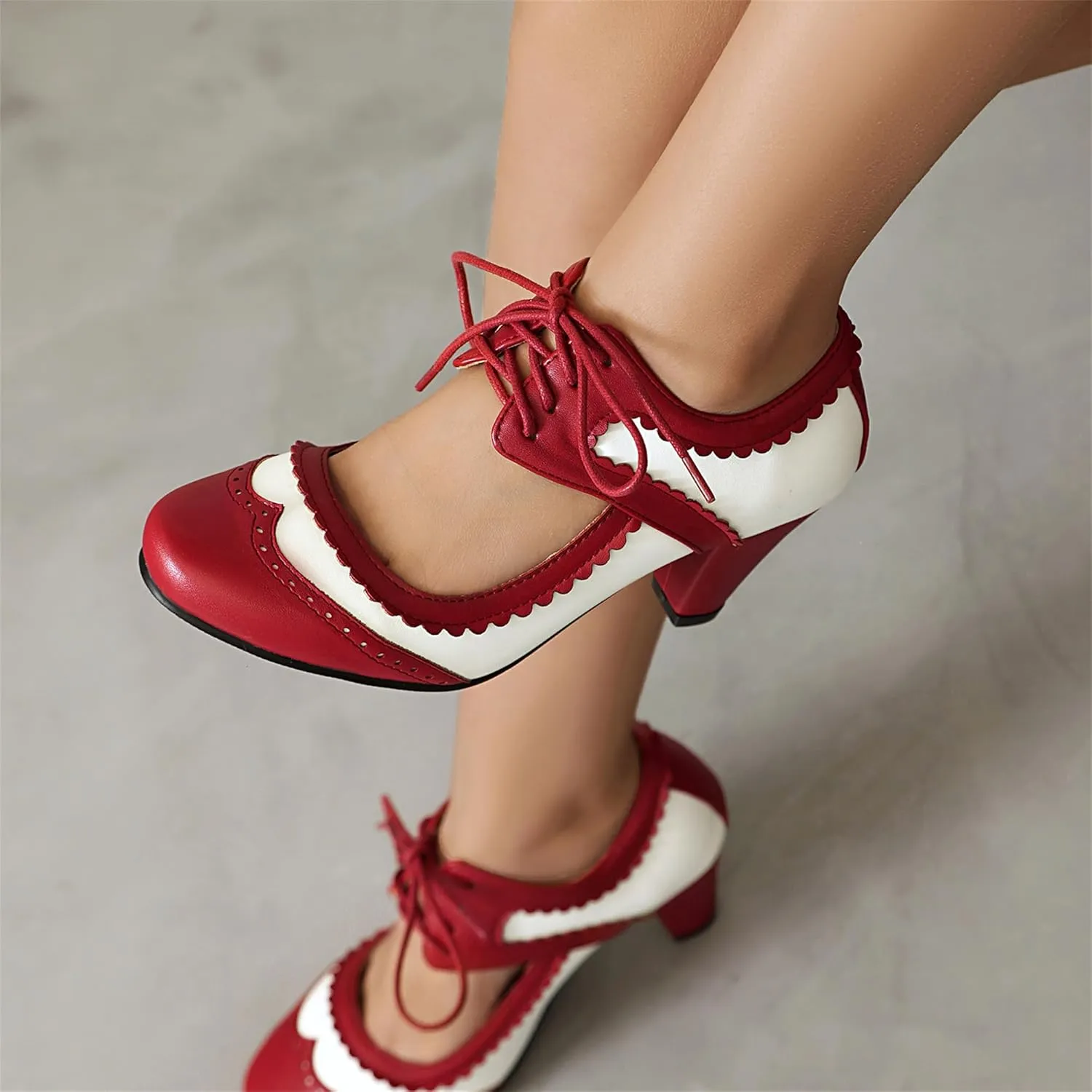 Elerhythm Women's Mary Jane Lace Up Closed Round Toe Vintage Heels Gatsby 1950s Pumps 1920s Victorian 1940s Retro Shoes