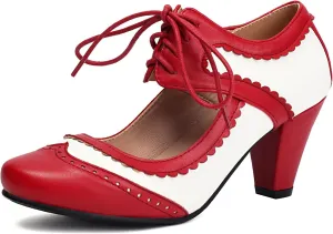 Elerhythm Women's Mary Jane Lace Up Closed Round Toe Vintage Heels Gatsby 1950s Pumps 1920s Victorian 1940s Retro Shoes