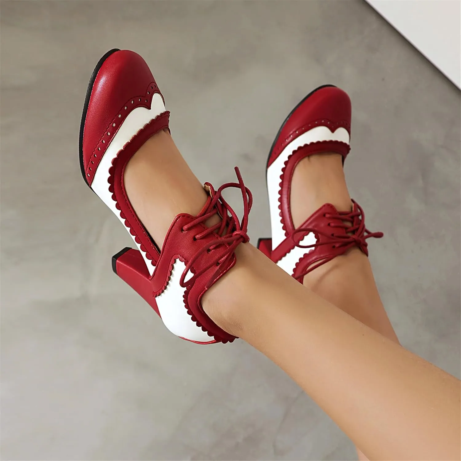 Elerhythm Women's Mary Jane Lace Up Closed Round Toe Vintage Heels Gatsby 1950s Pumps 1920s Victorian 1940s Retro Shoes