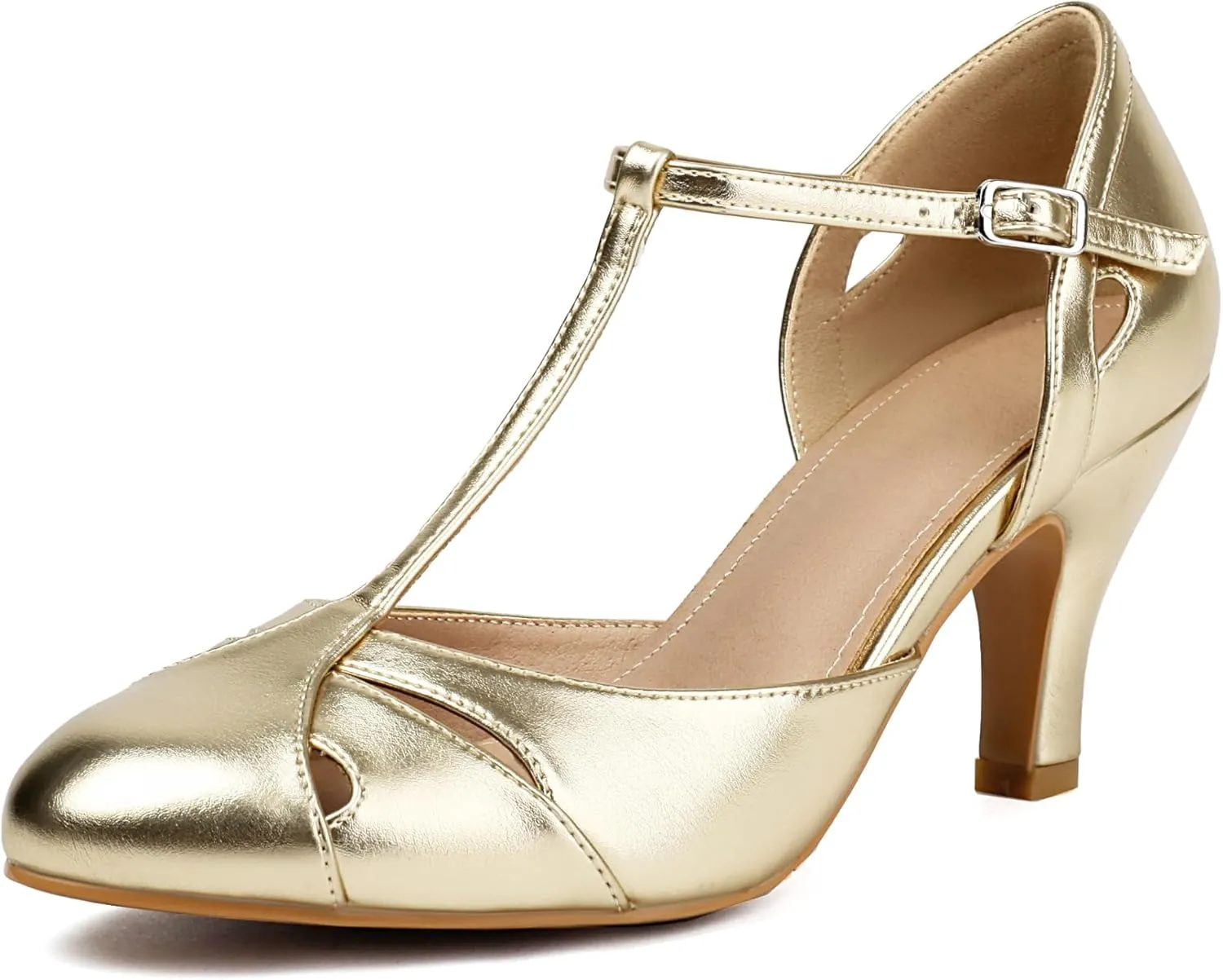 Elerhythm Women's Mary Jane Vintage Ankle Strap Closed Round Toe Gatsby Heels Retro 1950s Pumps 1920s Victorian Shoes