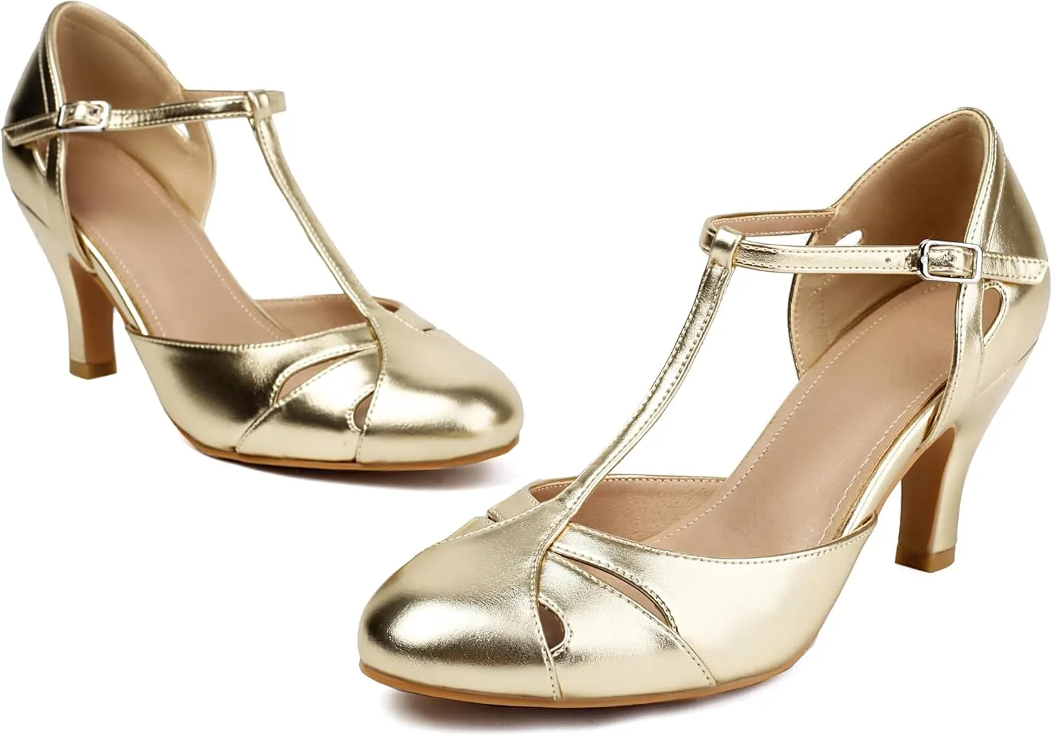 Elerhythm Women's Mary Jane Vintage Ankle Strap Closed Round Toe Gatsby Heels Retro 1950s Pumps 1920s Victorian Shoes