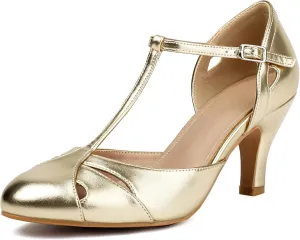 Elerhythm Women's Mary Jane Vintage Ankle Strap Closed Round Toe Gatsby Heels Retro 1950s Pumps 1920s Victorian Shoes