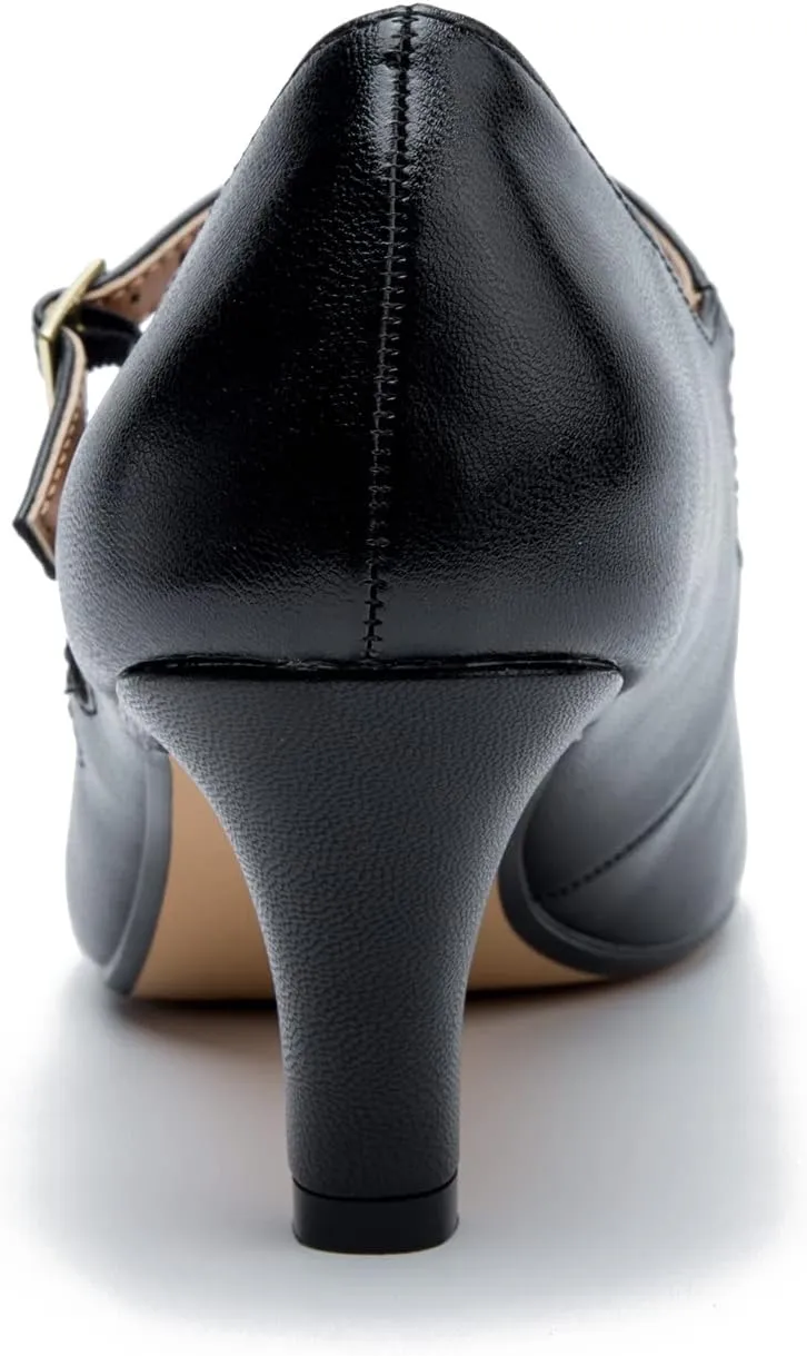 fereshte Women's Men's Mary Jane Hollow Out Round Toe Mid Kitten Heel Pumps Shoes