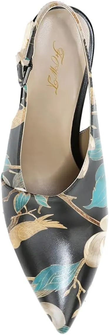 FOWT Spring Two Toned Patchwork Snakeskin Slingback Buckle Strap Black Pumps for Woman Elegant Pointed Toe 3 Inches High Heels Concise Casual Daily Dressy Shoes, US Size 4-16 M