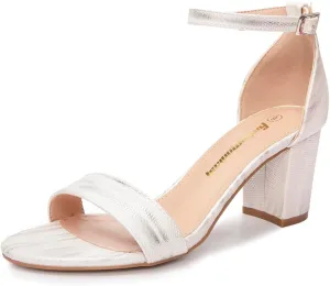 FUNKYMONKEY Women's Chunky High Heels Sandals,Two Strap Open Toe Ankle Strap Heeled Sandal,Party Wedding Strappy Buckle Sandals