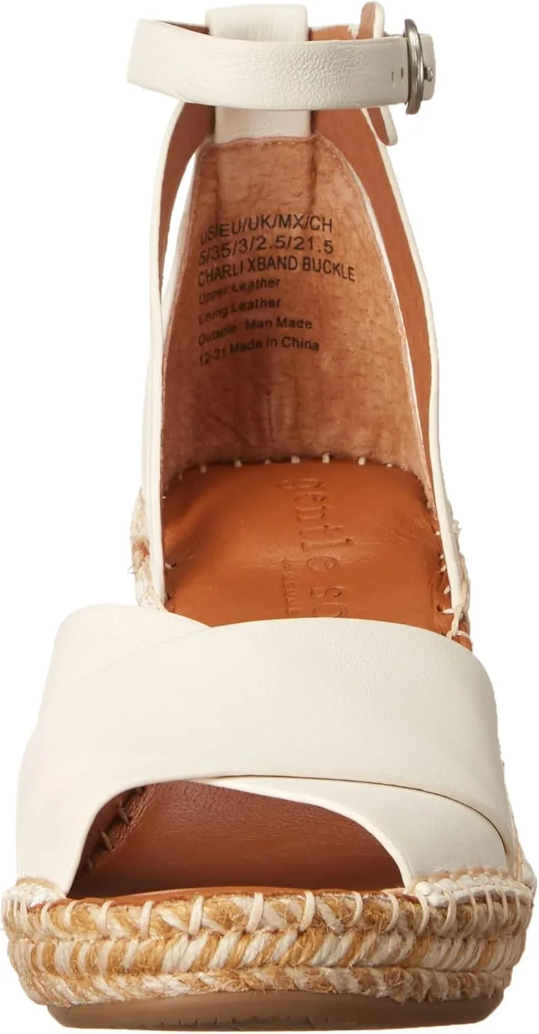 Gentle Souls by Kenneth Cole Women's Charli X Band Buckle Heeled Sandal Espadrille Wedge