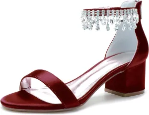 Hyinlays Block Heels Wedding Chunky Sandals for Women Crystal Shoes Low Heel Comfortable Pump for Prom Party