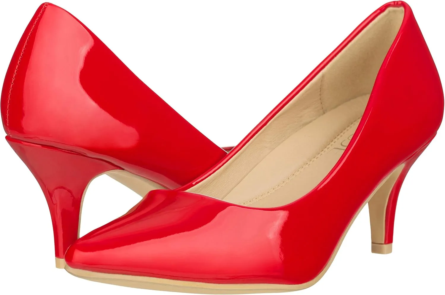 ILLUDE Classic Pointed Toe Pumps – Comfortable Low Stiletto Heel Pump Shoes – Cherry