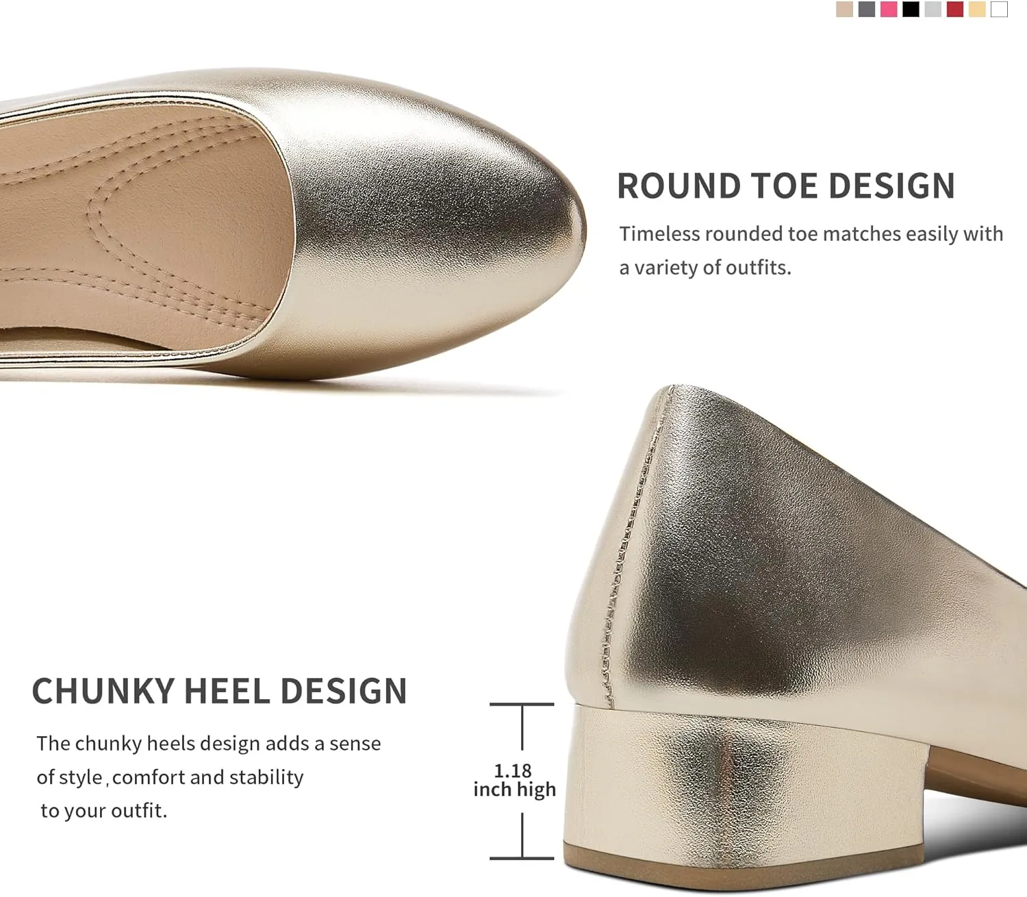Jeekopeg Low Chunky Pumps Women's Round Toe Heels PU Leather Chunky Pump Shoes Classic Closed Toe Pumps Low Heel Dress Shoes for Women
