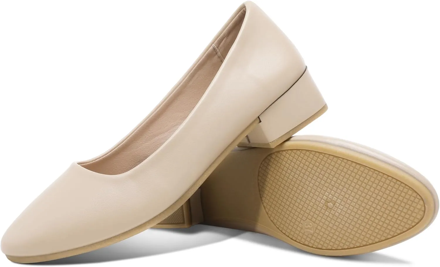 Jeekopeg Low Chunky Pumps Women's Round Toe Heels PU Leather Chunky Pump Shoes Classic Closed Toe Pumps Low Heel Dress Shoes for Women