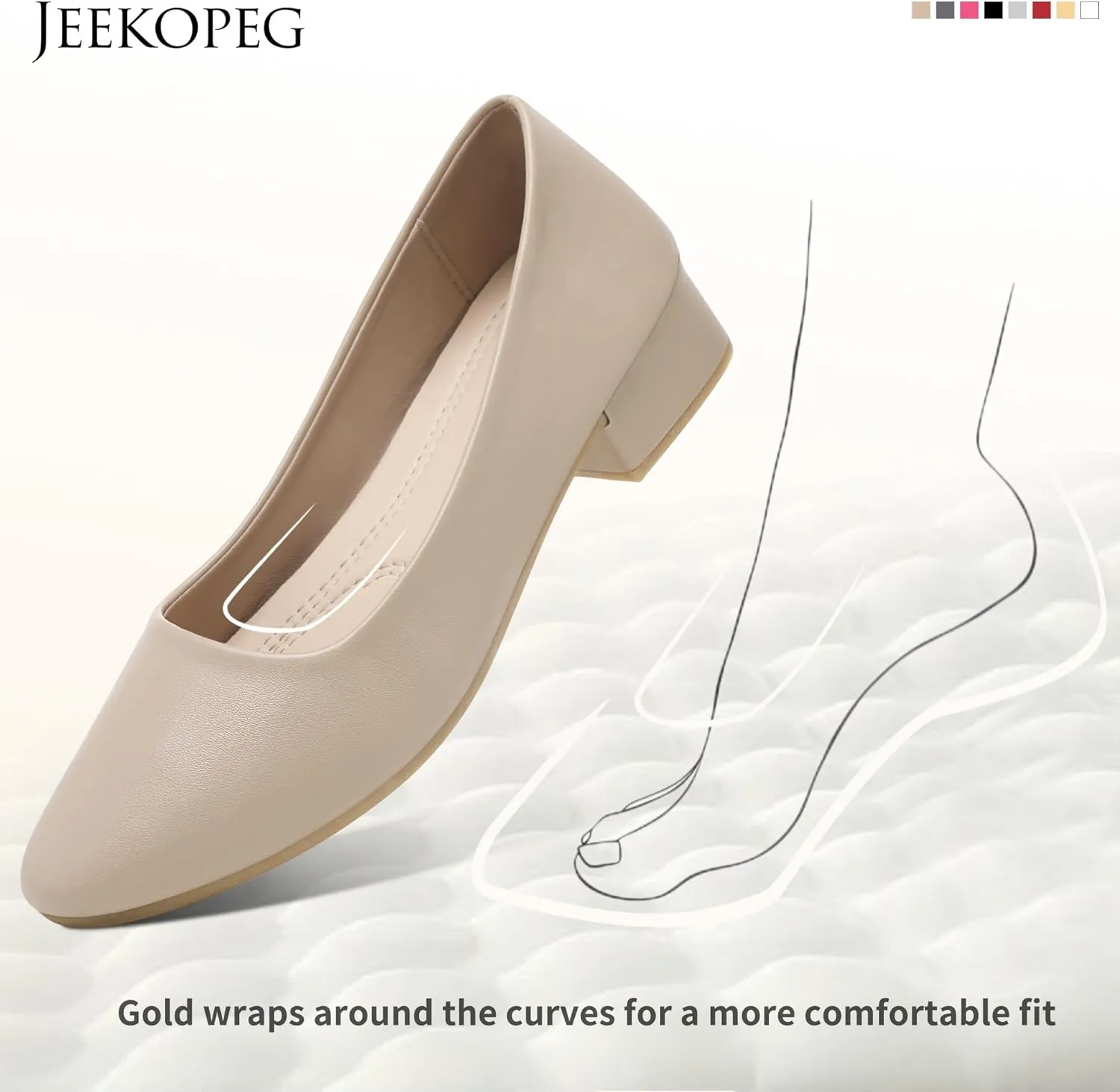 Jeekopeg Low Chunky Pumps Women's Round Toe Heels PU Leather Chunky Pump Shoes Classic Closed Toe Pumps Low Heel Dress Shoes for Women