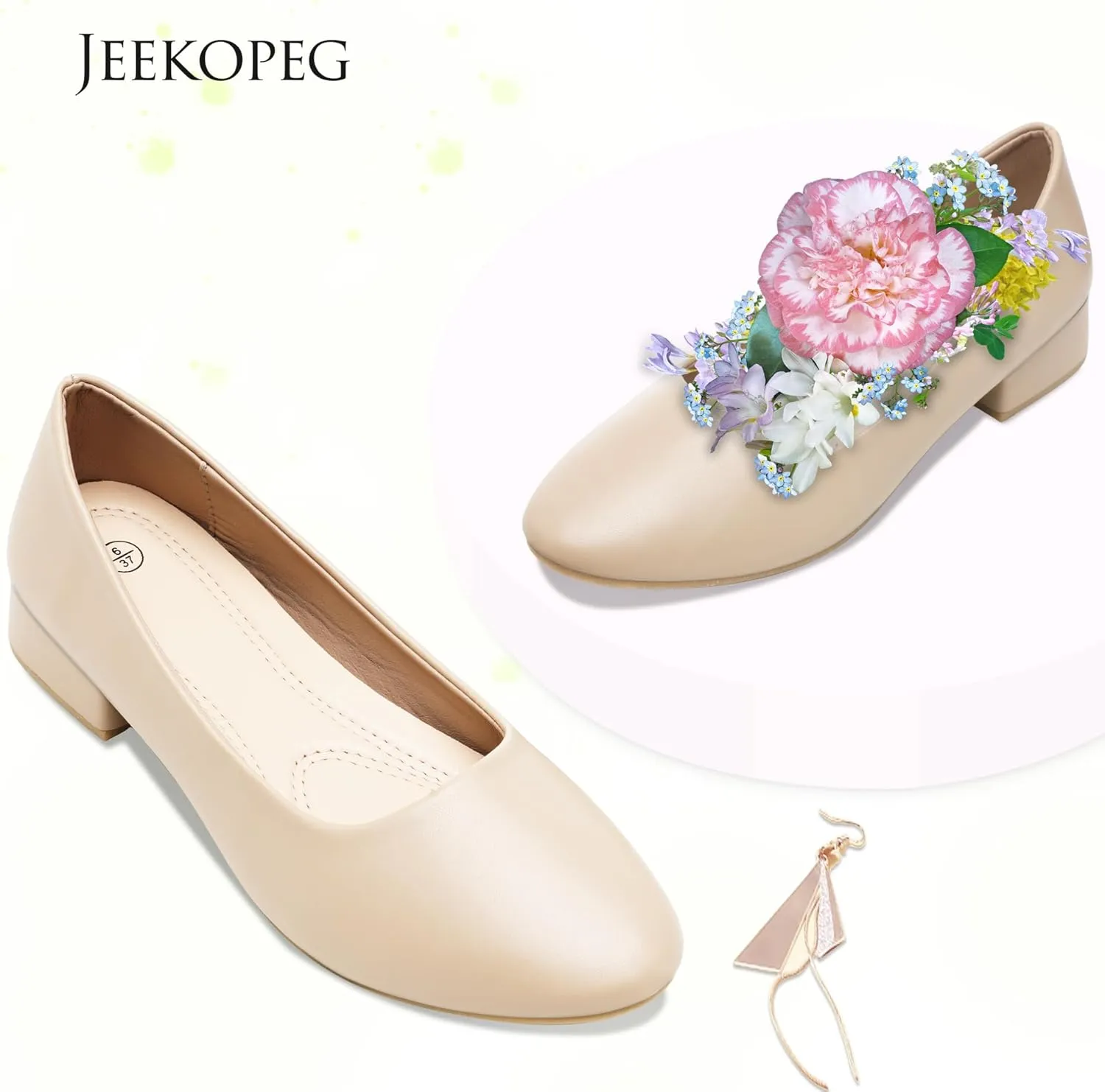 Jeekopeg Low Chunky Pumps Women's Round Toe Heels PU Leather Chunky Pump Shoes Classic Closed Toe Pumps Low Heel Dress Shoes for Women