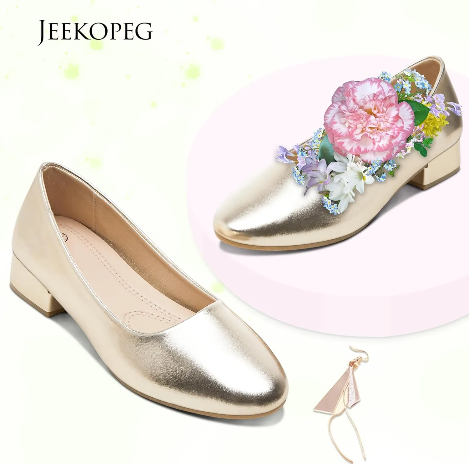 Jeekopeg Low Chunky Pumps Women's Round Toe Heels PU Leather Chunky Pump Shoes Classic Closed Toe Pumps Low Heel Dress Shoes for Women