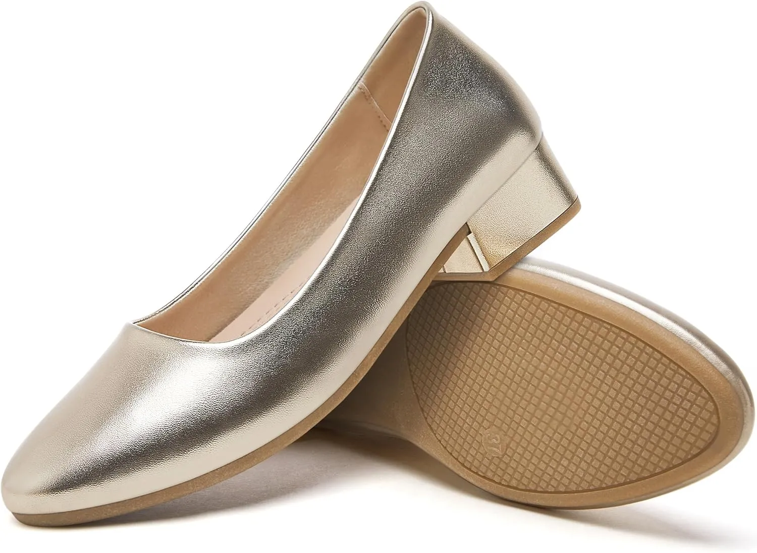 Jeekopeg Low Chunky Pumps Women's Round Toe Heels PU Leather Chunky Pump Shoes Classic Closed Toe Pumps Low Heel Dress Shoes for Women