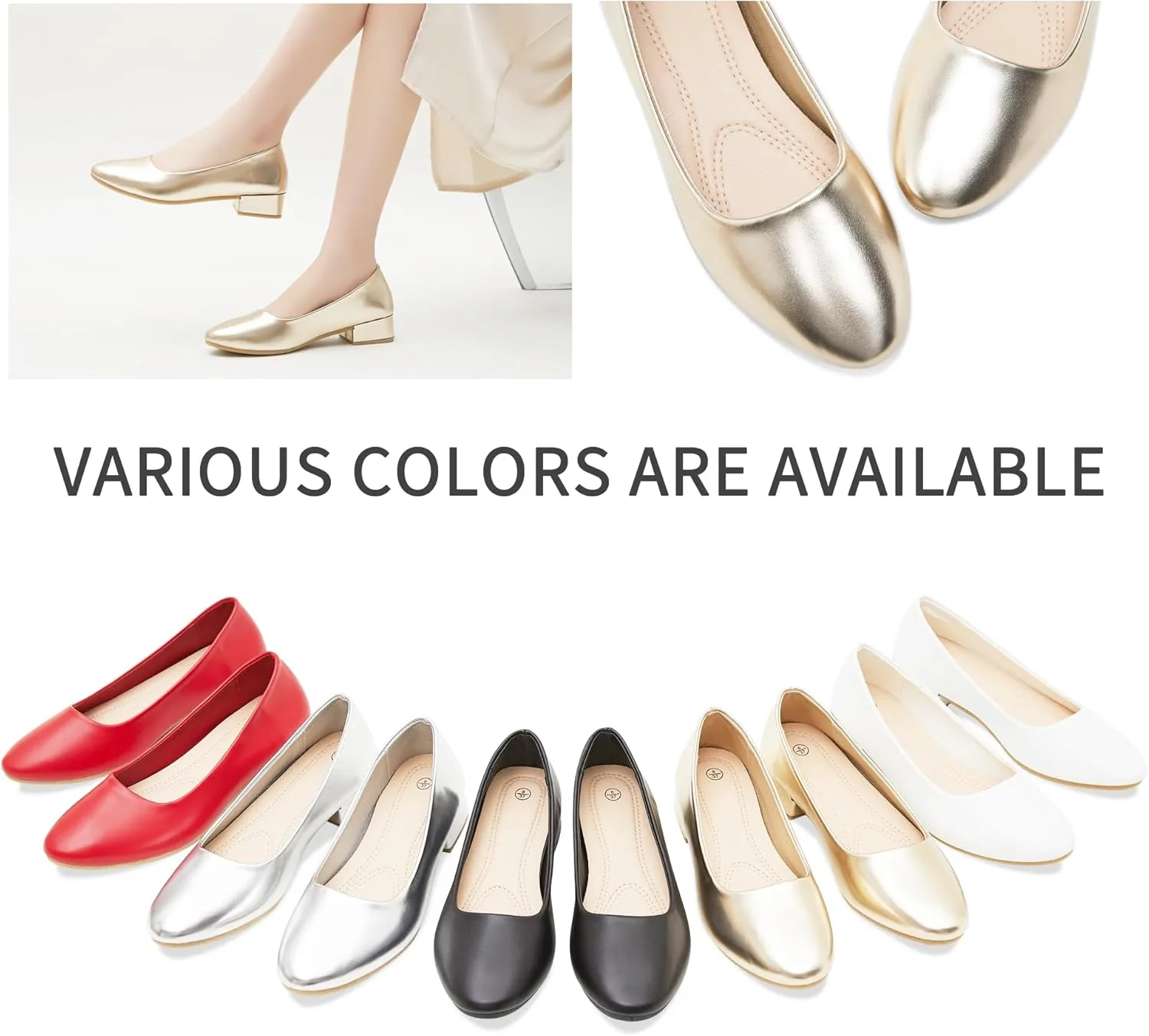 Jeekopeg Low Chunky Pumps Women's Round Toe Heels PU Leather Chunky Pump Shoes Classic Closed Toe Pumps Low Heel Dress Shoes for Women