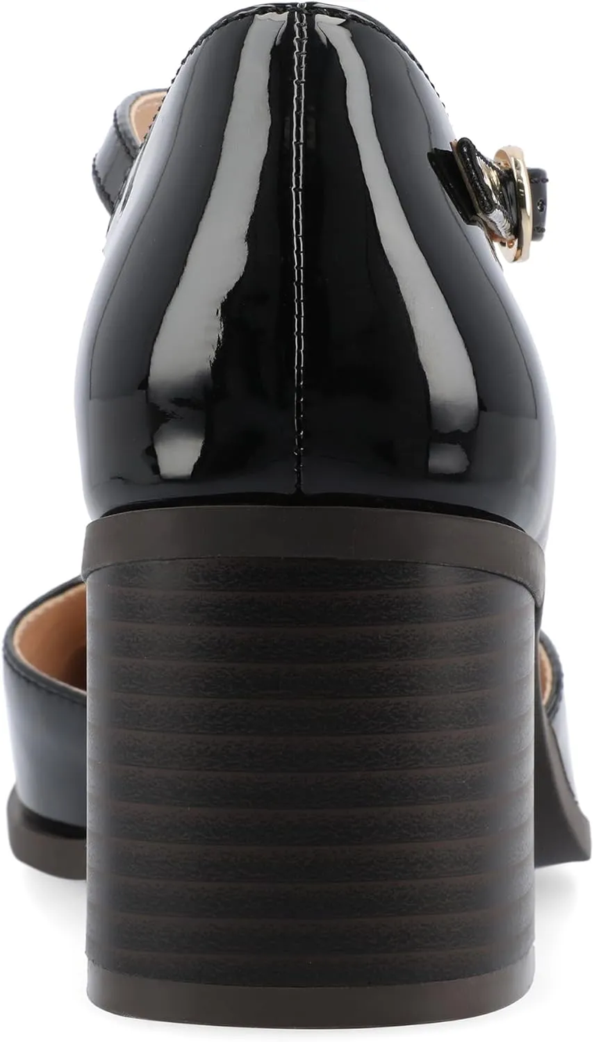 Journee Collection Womens Buckle Strap Open Square Toe Chunky Stacked Block Heel Evangeline Comfort Foam Pumps