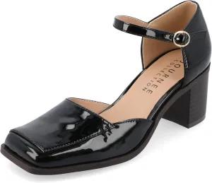 Journee Collection Womens Buckle Strap Open Square Toe Chunky Stacked Block Heel Evangeline Comfort Foam Pumps