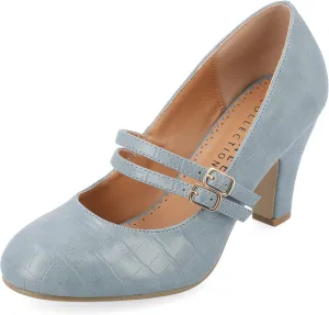 Journee Collection Womens Wendy Mary Jane Pumps Closed Round Toe Double Buckle Strap Chunky Block Heel