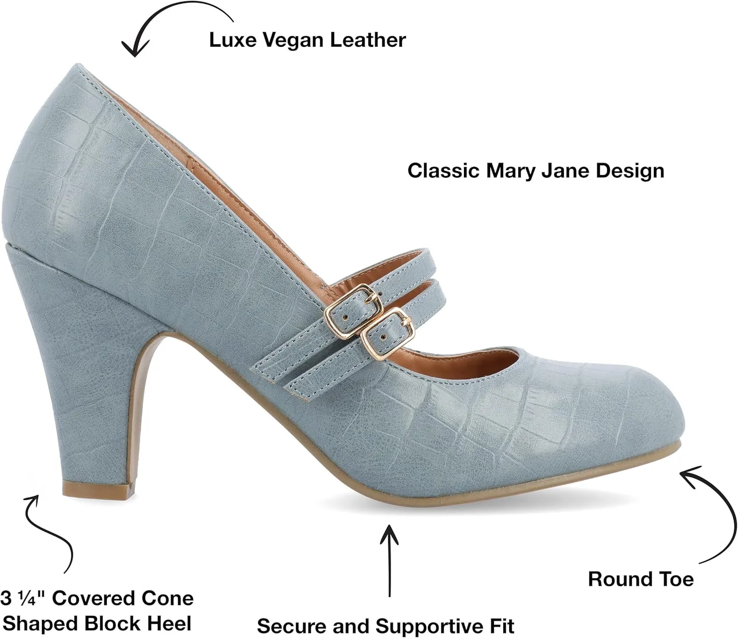 Journee Collection Womens Wendy Mary Jane Pumps Closed Round Toe Double Buckle Strap Chunky Block Heel