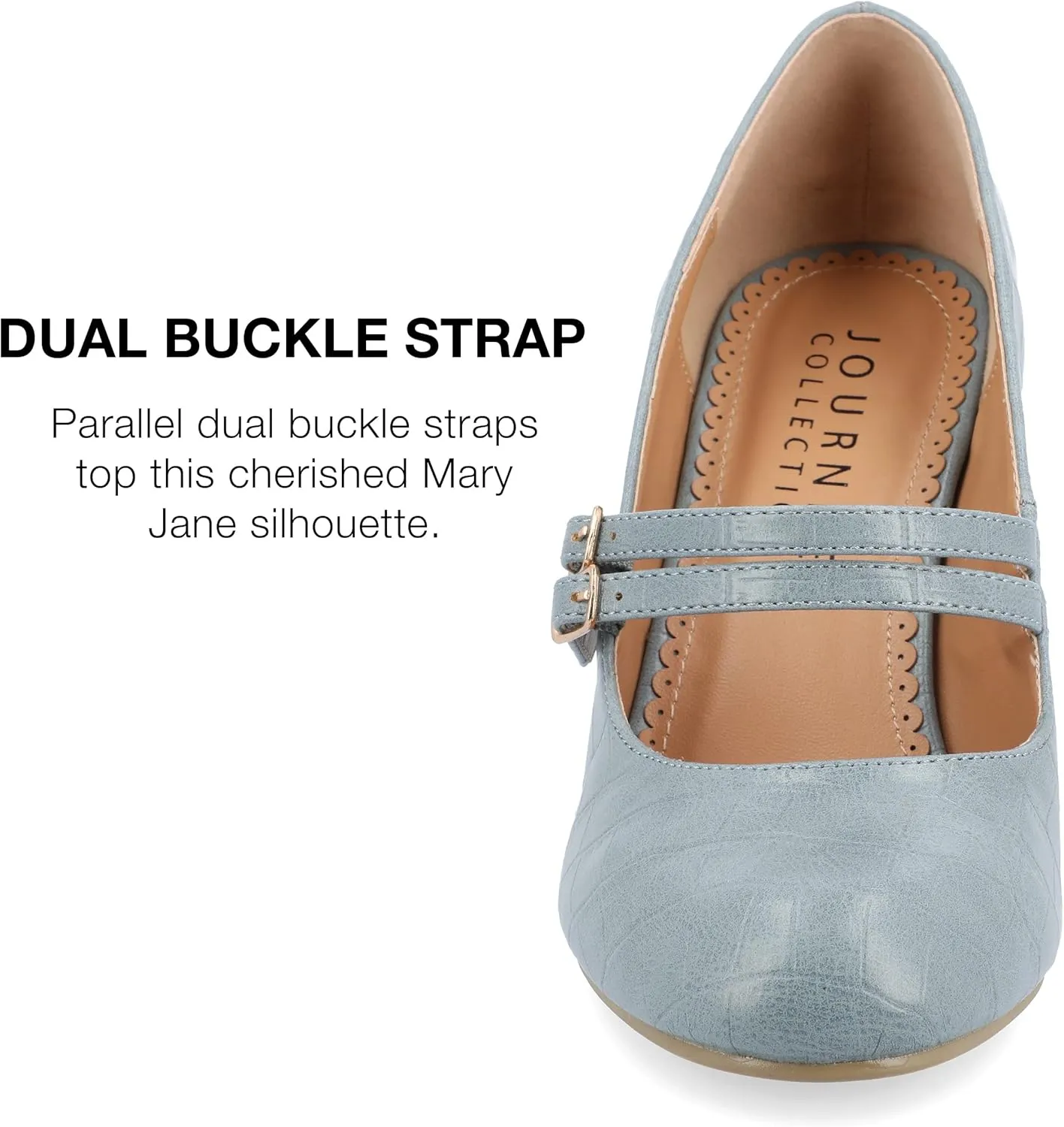 Journee Collection Womens Wendy Mary Jane Pumps Closed Round Toe Double Buckle Strap Chunky Block Heel