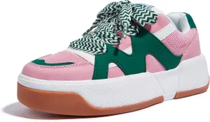 LUCKY STEP Women’s Platform Fashion Sneakers Lace up Casual Faux Leather Comfortable Thick Sole Tennis Walking Shoes