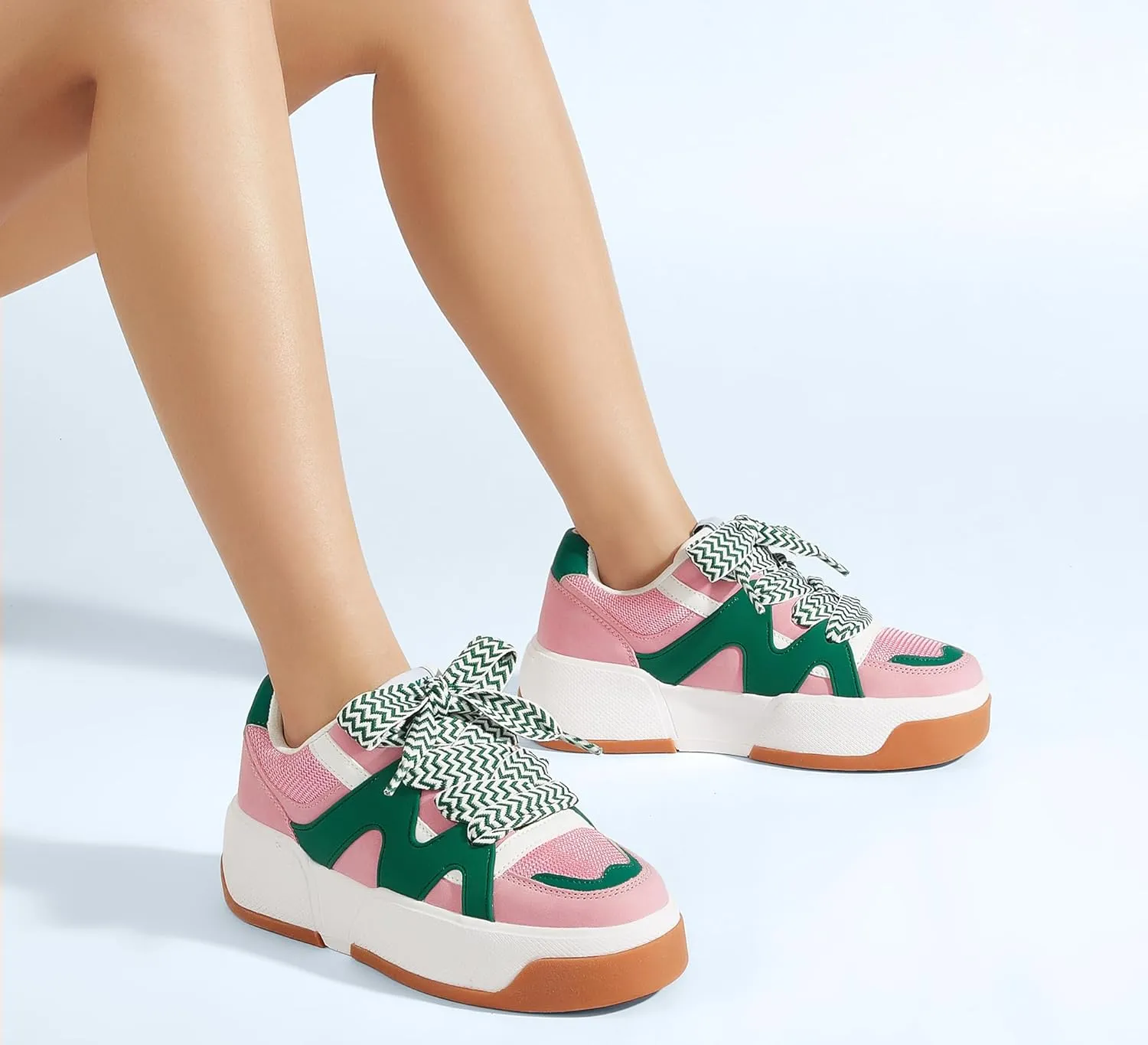 LUCKY STEP Women’s Platform Fashion Sneakers Lace up Casual Faux Leather Comfortable Thick Sole Tennis Walking Shoes