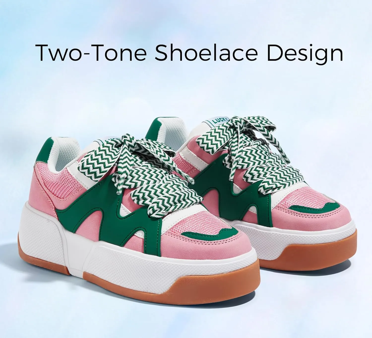 LUCKY STEP Women’s Platform Fashion Sneakers Lace up Casual Faux Leather Comfortable Thick Sole Tennis Walking Shoes