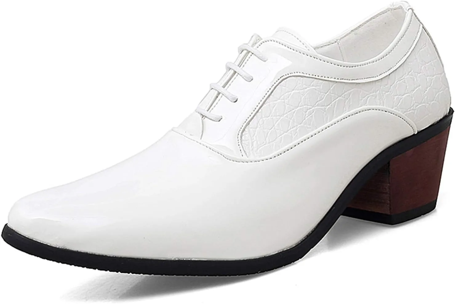 Men's Derby Oxfords Elevator Shoes Plain Smooth Block Heeled High Heels Patent Lace-up Anti Slip Crocodile Embossed Synthetic Leather Rubber Sole