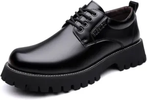 Mens Patent Leather Lace-Up Platform Dress Oxfords Shoes Casual Round Toe Non Slip Chunky Heels Derby Shoes for Formal Business Wedding