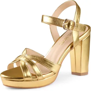 MERUMOTE Women's Open Toe Chunky High Heels Ankle Strap Platform Pump Shoes Buckle Party Sandals