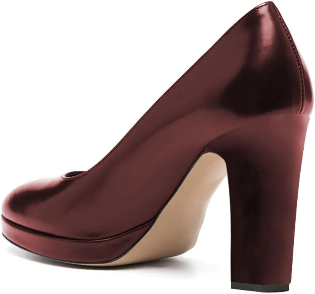 miss left Women Platform Closed Almond Toe Pumps Classic Slip On Block Chunky High Heels Versatile Formal Business Party Shoes Size 4-16 US